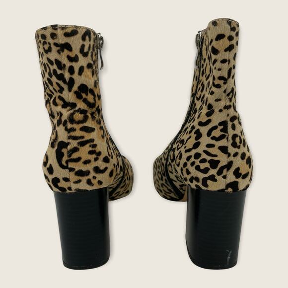 Halogen Abbi Leopard Black Calf Hair Zip Stacked 3.25" Block Heel Ankle Boot 9.5 - Picture 3 of 6